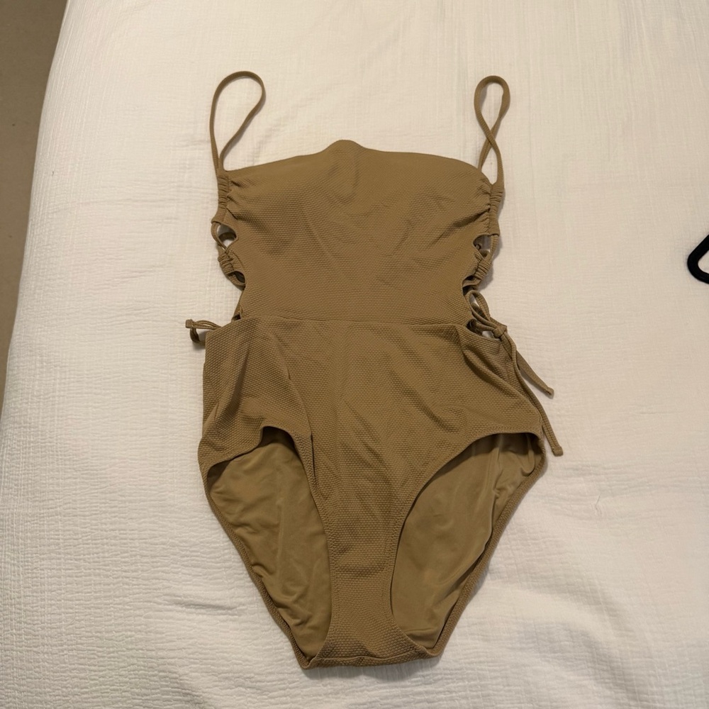 Aerie Pique Lace Up Bandeau One Piece Swimsuit - Picture 2 of 9